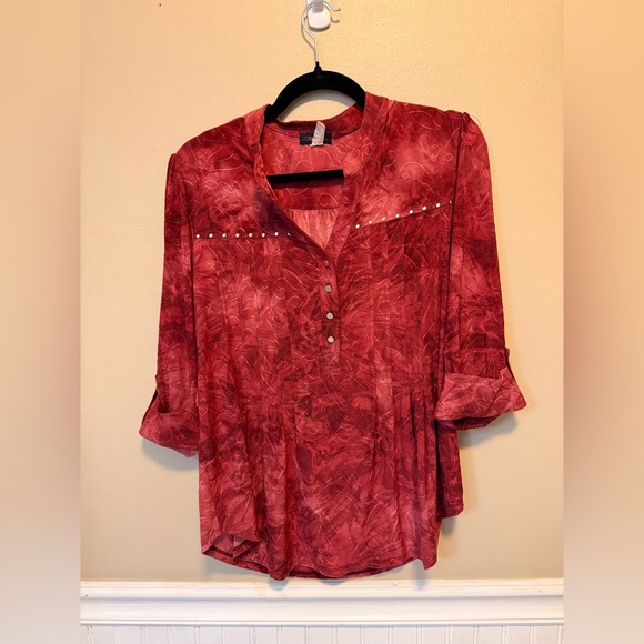 Cocomo Red Blouse with Button Accents - Picture 1 of 2